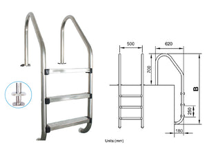 ESCALERA DESBORDE, 3 PELDAOS ANTIDERRAPAMTE ACERO INOX 304